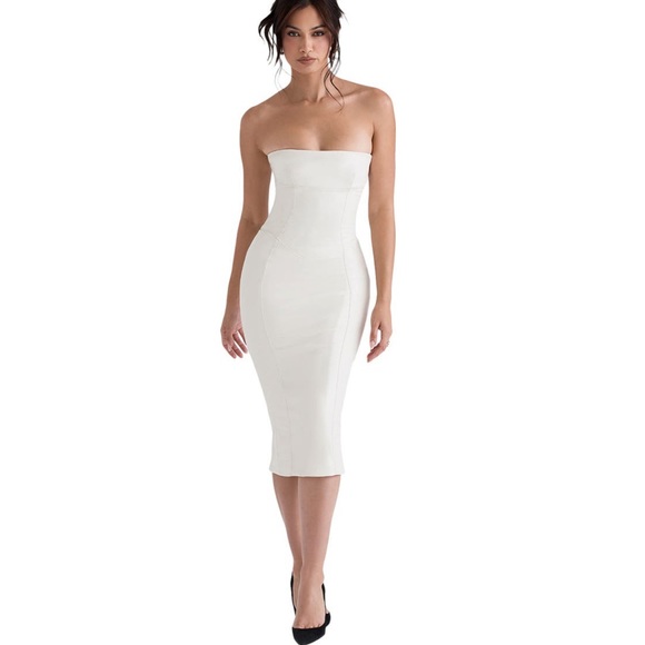 HOUSE OF CB Camilla Strapless Faux Vegan Leather Body-Con Dress $269 Ivory Small - Picture 3 of 16